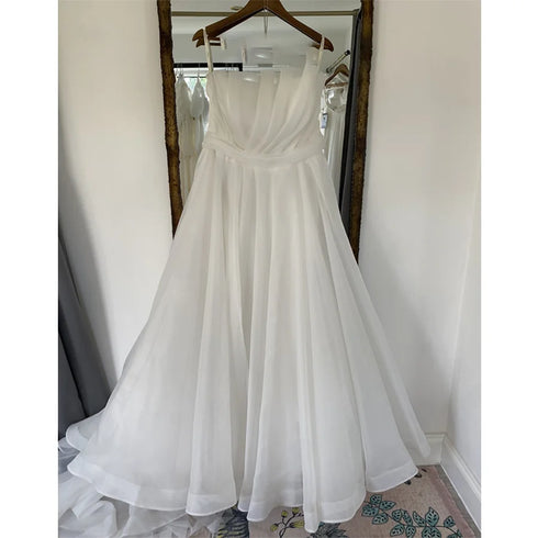 Customized Boat Neck Detachable Puff Sleeve A-Line Wedding Dresses