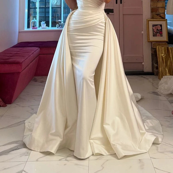 Detachable Satin Wedding Train With Removable Overskirt And Front Open Waistband For Bridal Gown Wedding Dress