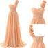 Chiffon Off-Shoulder A-Line Dress With Floral Pleats Floor-Length Corset Back Bridesmaid Dress