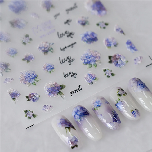 Kawaii Hydrangea 5D Embossed Flower Nail Art Stickers - Self-Adhesive Transfer Decals for Stunning DIY Nail Decoration