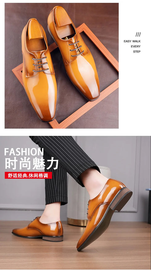 Luxury Designer Men's Oxfords - Lace-Up Patent Leather Pointed Dress Shoes for Formal Occasions and Business Events