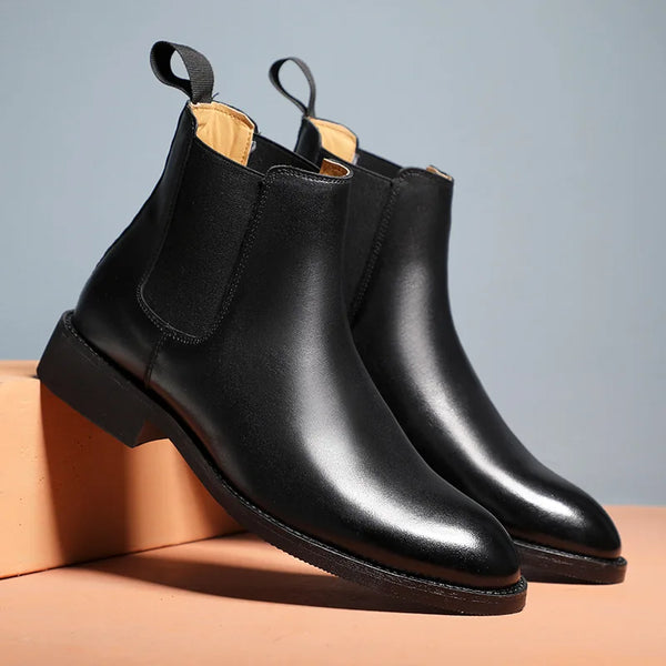 Classic Men's Retro Leather Chelsea Ankle Boots - Fashionable Short High-Top Shoes