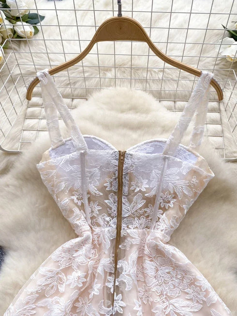 Women Sexy Hollow Out Party Club Embroidery Dress Evening Strap Splicing Vestidos
