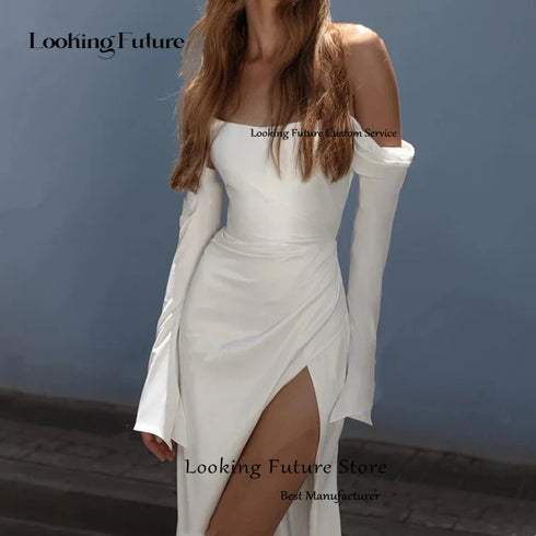 Chic Off-the-Shoulder Mermaid Wedding Gown with Backless Design and Elegant Side Slit