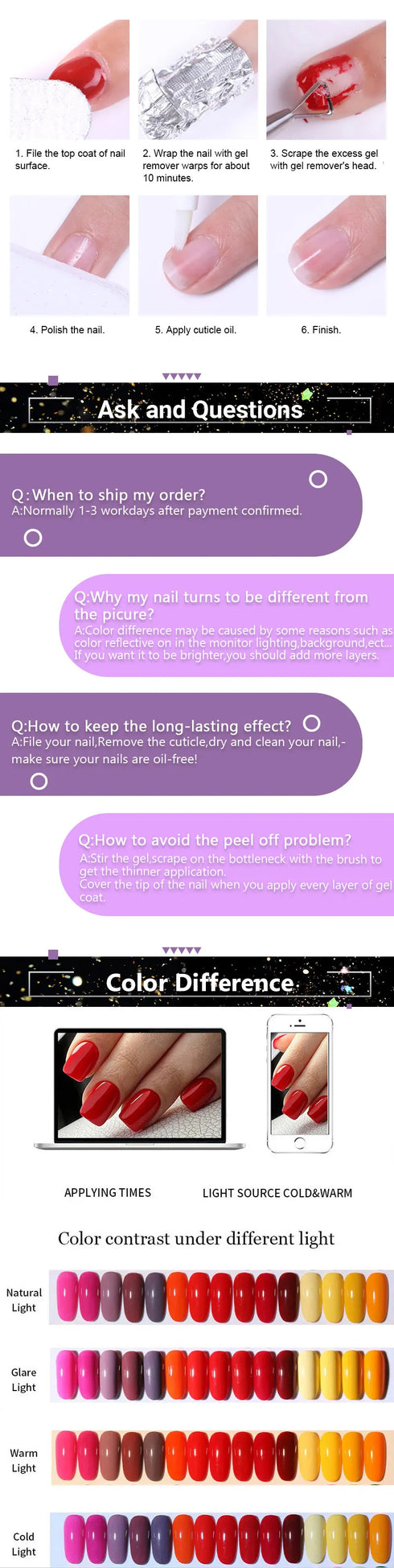 6Pcs Reflective Glitter Liner Gel Polish Set - 5ml Champagne Sparkling Lines for Stunning Nail Art and Semi-Permanent UV Gel Creations