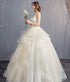 Custom Wedding Dress Lace Up Back Floor Length Gown Built In Bra Floral Print Draped Organza Plus Size Bridal Gown