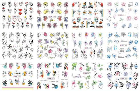 12 Floral Patterns Summer Nail Water Decals - Daffodils, Lilies, and Tulips for Stunning Nail Art Transfers and DIY Manicure Accessories