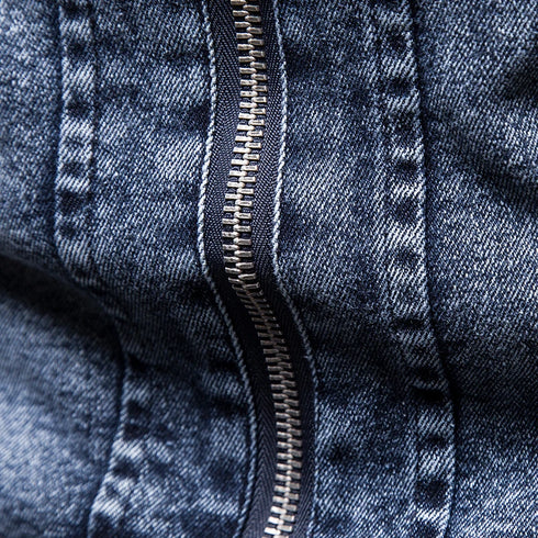 Men's Retro Slim Fit Jean Jacket with Stand Collar for Autumn and Winter - Stylish Casual Motorcycle Outerwear