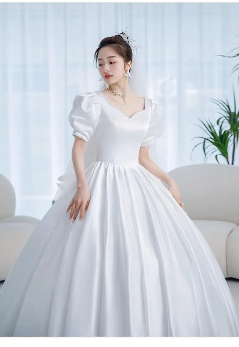 Vintage Princess Wedding Dress Satin Gown with Beading Plus Size