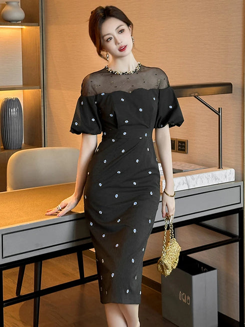Work Style Striped Floral Formal Occasion Dress Women Clothes