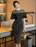 Work Style Striped Floral Formal Occasion Dress Women Clothes