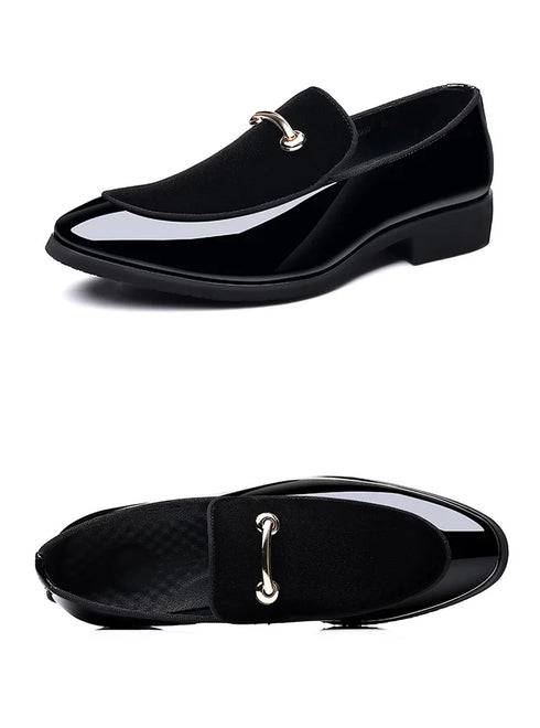 Elegant Pointed Toe Patent Leather Loafers for Men - Formal Oxford Dress Shoes Perfect for Weddings, Parties, and Office Occasions