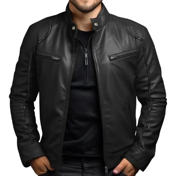 Men's Spring Summer Motorcycle Leather Jacket - Stylish Punk Stand Collar Coat for Teens and Adults - Smart Casual Outerwear for Office and Everyday Wear