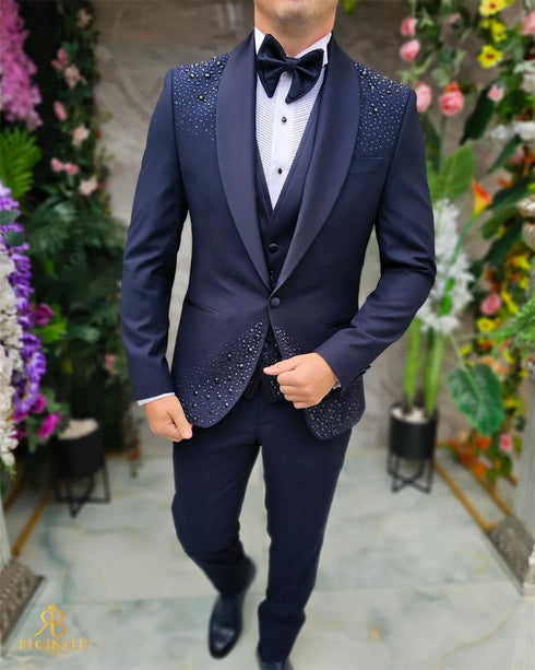 3 Piece Beaded Tuxedo Suit for Wedding and Formal Events