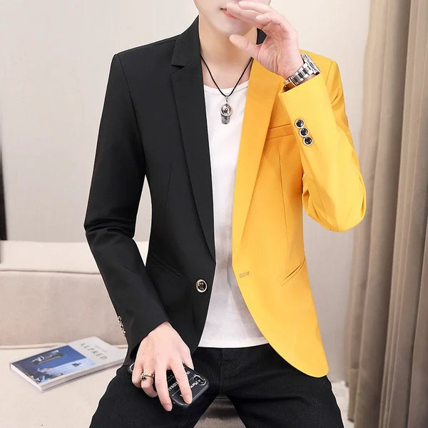 Men's Fashion Colorblock Blazer Jacket Casual Style