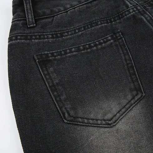 Stylish Casual Straight Leg Jeans for Women with Rhinestone Details - Perfect for Fall Outfits and Everyday Wear