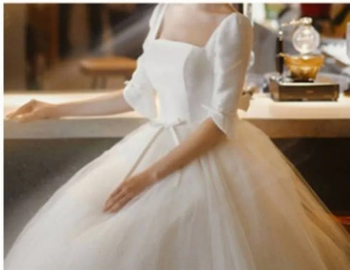 Wedding Dress Bridal Gown Ball Gown Silhouette With Lace Up Back Plus Size Half Sleeve Embroidered Organza