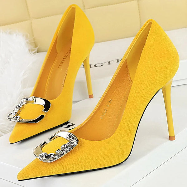 Bigtree Shoes Metal Rhinestone Belt Buckle Women Pumps Stilettos
