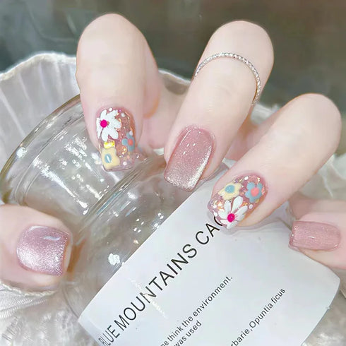 24Pcs Long Acrylic Ballet Fake Nails with Rhinestone Chain Design - Full Cover Press-On Nail Tips for Stylish Nail Art Enthusiasts