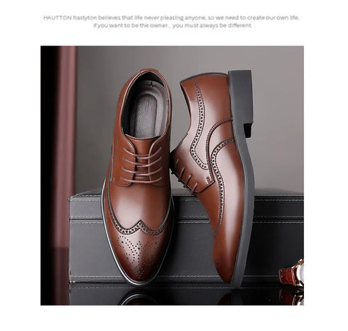 Men Classic Retro Brogues Lace Up Business Leather Shoes Formal Office Flats Wedding Party Oxford Shoes