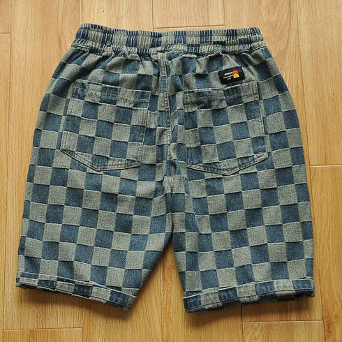 Graphic Plaid Shorts for Men Drawstring Designer Summer Cotton Stylish Thin
