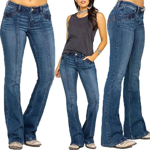 Women's Low Waist Boot Cut Jeans Slim Stretch Denim Trousers