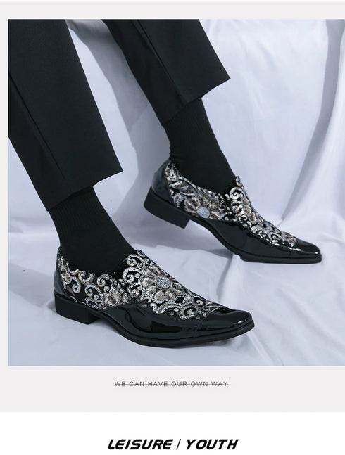 Luxury Patent Leather Loafers for Men - Designer Comfortable Embroidery Shoes Perfect for Wedding and Party, Breathable Formal Dress Footwear in Plus Sizes