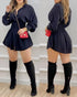 Fashion Women Casual Shirred Lantern Sleeve Buttoned Shirt Dress