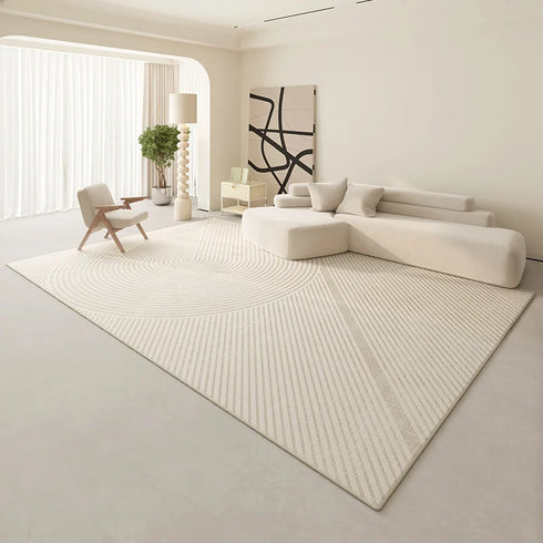 Minimalist Beige Art Stripe Carpet Soft Large Area Rug for Bedroom and Living Room Decor
