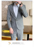 Autumn Men's Slim Fit Checkered Two-Piece Suit Korean Style Fashion Set
