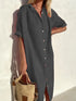 Women's Elegant Summer Shirt Dress Loose Fit Cotton Linen with Pockets