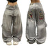 American Fashion Pattern Print Oversized Loose Jeans Women Y2K Street Joker Wide-leg Pants Unisex High Waist Jeans