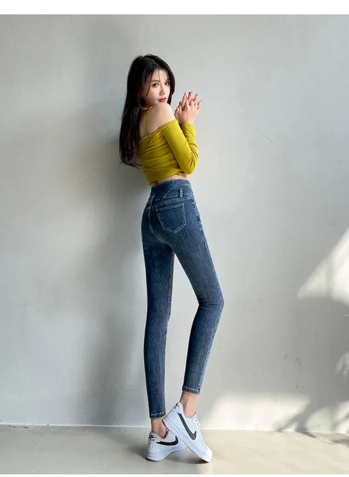 Women's High Waist Stretch Jeans - Fashionable Slim Denim Pants