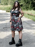 Plus Size Gothic Printed Sleeveless Dress for Women with Skull Rose Graphic