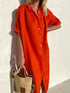 Women's Elegant Summer Shirt Dress Loose Fit Cotton Linen with Pockets