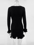 Women's Knit Mini Dress Ruffled Autumn High Waist Elegant Slim Party Dress Patchwork Knitwear