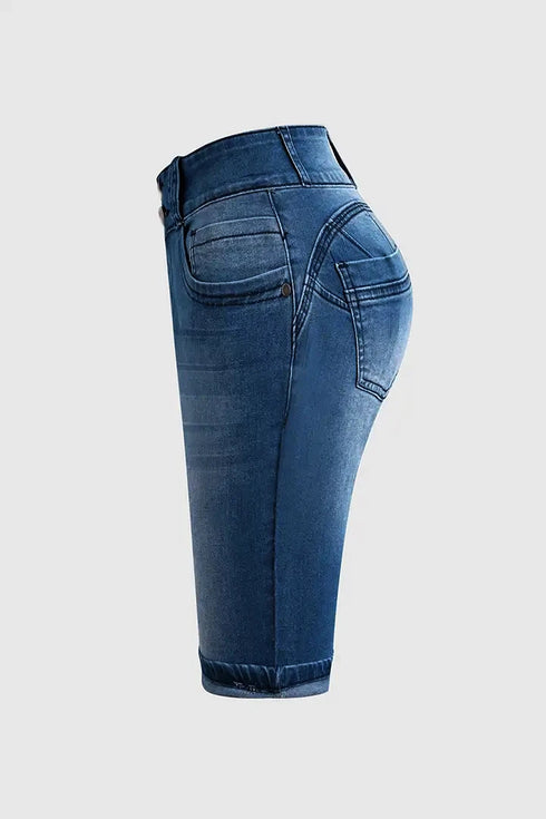 High Waist Stretch Denim Shorts for Women - Summer Ready X-Shape Buttoned Hot Pants with Rivets, Perfect for Fall Jeans Outfit Inspiration and Junior Stylish Looks