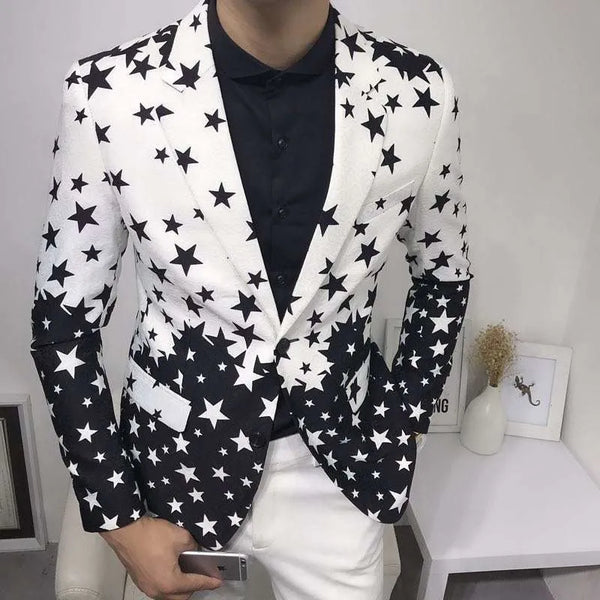 Star Print Slim Fit Men's Club Dress Groom Tuxedo Formal Wedding Prom Suit Jacket