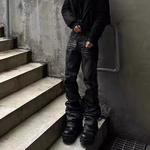 High Street Baggy Flare Jeans for Men Y2k Denim Trousers