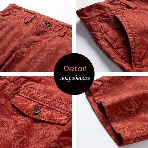 Summer Men Cotton Print Cargo Shorts Casual Breeches Jogger Pants