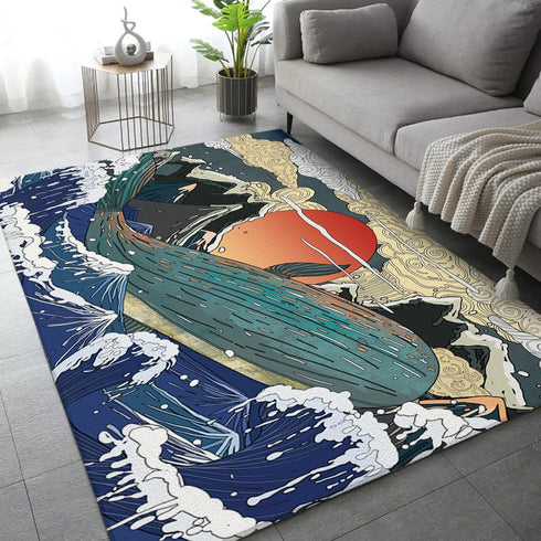 Classical Elegant Blue Rug for Retro Living Room and Bedroom Carpet Decoration