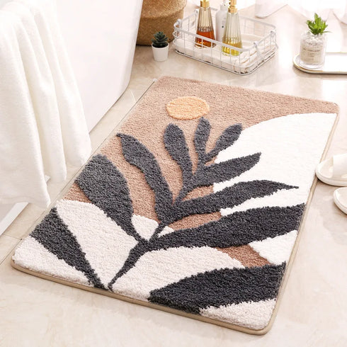 Leaves Microfiber Polyester Bath Mat Non Slip Shower Accent Rug for Bathroom Home Decor