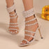 Stylish Women's Gladiator Sandals with Open Toe, Elegant Diamond and Pearl Ankle Strap, Back Zipper Closure, Thin High Heels - Perfect for Parties and Special Occasions