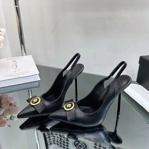 French Temperament Bow Pointed Toe Thin Heels For Women