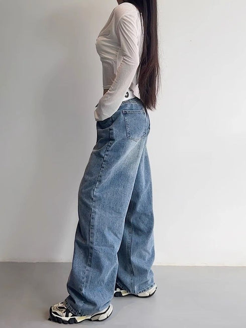 Baggy Wide Leg Vintage Y2K Jeans for Women - Trendy Kpop Gyaru Streetwear High Waist Denim Pants Perfect for Fall Outfits with Jeans and Harajuku Style