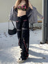Gothic Y2K Baggy Jeans for Women - Trendy Black Denim Straight Leg Trousers for Hip Hop and Harajuku Styles, Perfect for Fall Outfits and Streetwear Fashion
