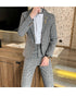 Autumn Men's Slim Fit Checkered Two-Piece Suit Korean Style Fashion Set