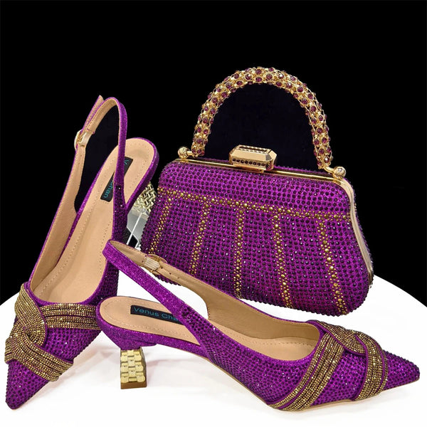 Italian Design Texture Shoes And Bags Rhinestones High Heels