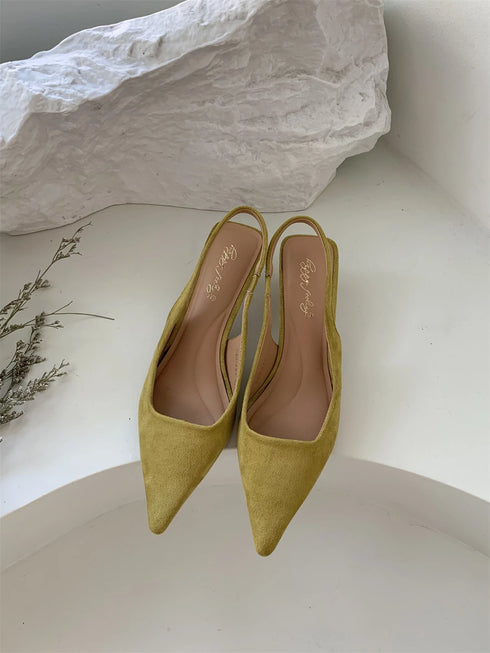 Elegant Pointed Toe Slingback Sandals Low Heel Mules