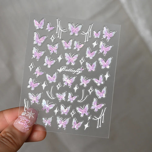 Adorable Pink Christmas Nail Art Stickers with Shiny Shells, Cute Snowflakes, Stars, and Wreaths - 5D Embossed Nail Decorations for Festive Nail Designs